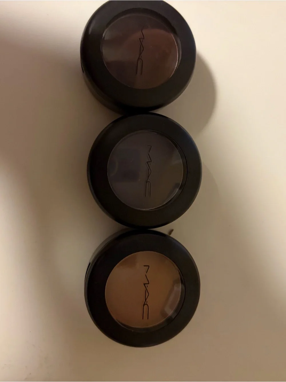 MAC Cosmetics Eyeshadow Trio — Warm Brown, Golden Tan, Deep Plum